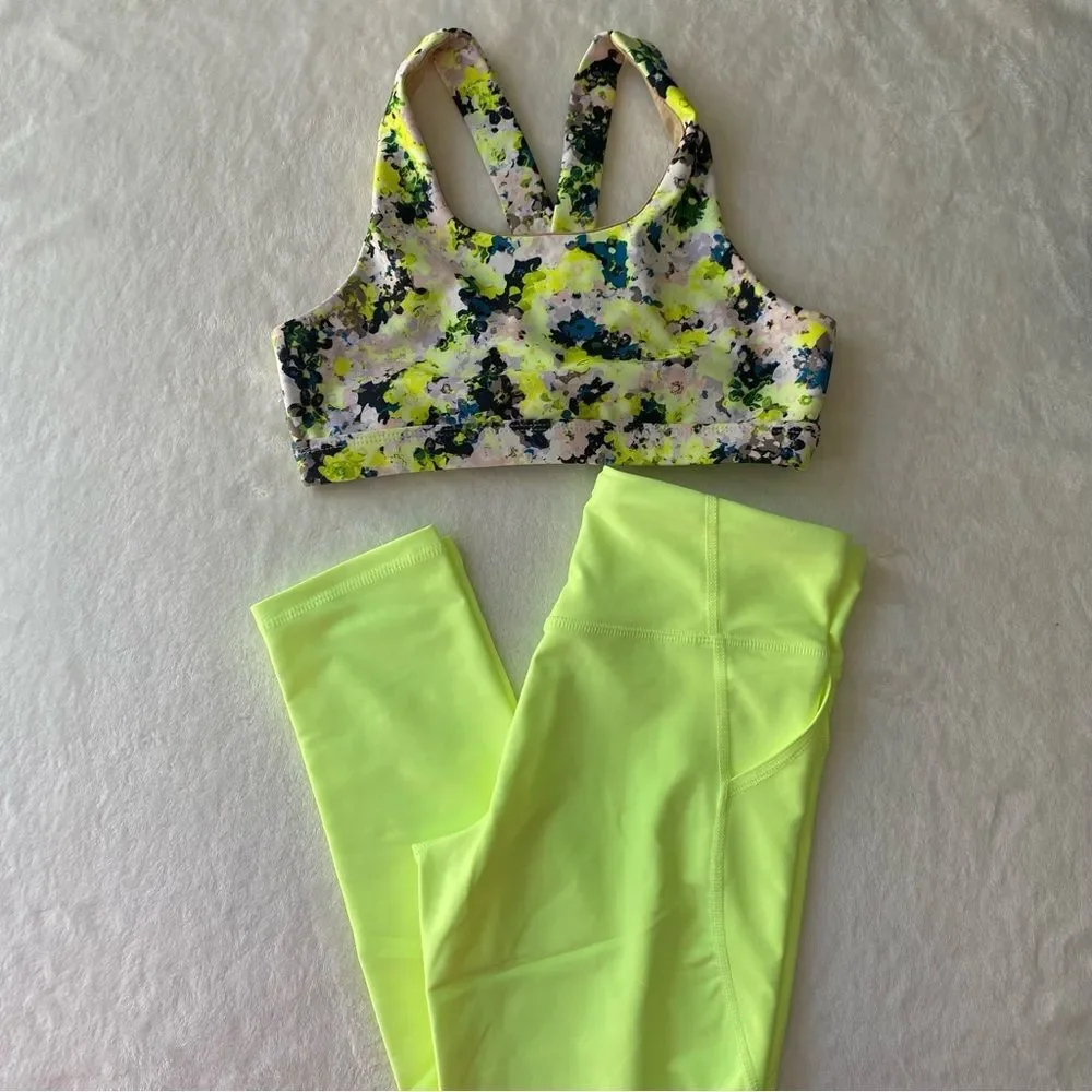 Old‎ Navy PowerSoft Leggings and Sports bra Set Neon Yellow Active Size 10/12